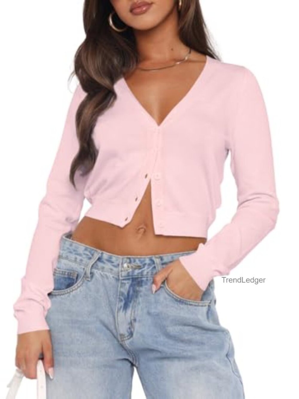 Ezbelle Womens Lightweight Open Front Cropped Cardigan Button Down Long Sleeve